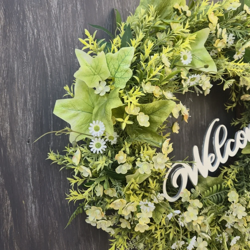 Handmade Everyday Green and White Welcome  Wreath